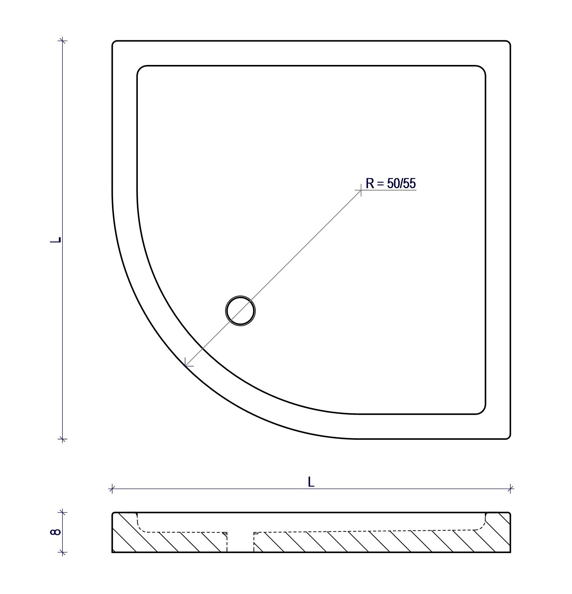 Senini Stone srl | Piatto doccia CLASSICO R 80x80 h 8 r 50